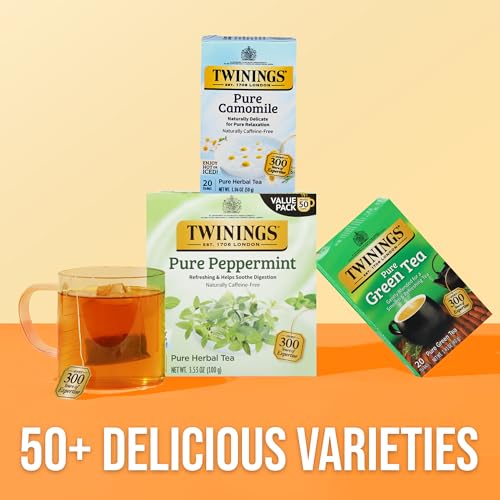 Twinings Peppermint Herbal Tea Bags - 50 Count, Pack of 6, Caffeine-Free, Fresh Mint Flavor, Individually Sealed for Hot or Iced Tea