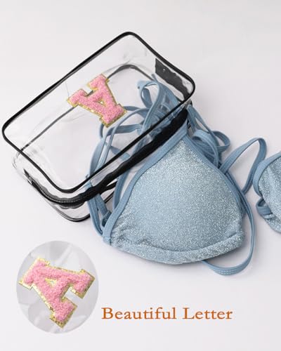 Buminee Clear Toiletry Bag with Chenille Letters, Waterproof Travel Makeup Organizer