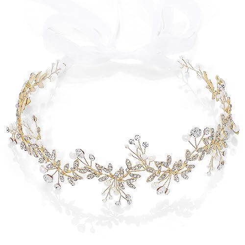 Coucoland Crystal Pearl Communion Headpiece Bridal Tiara Hair Vine