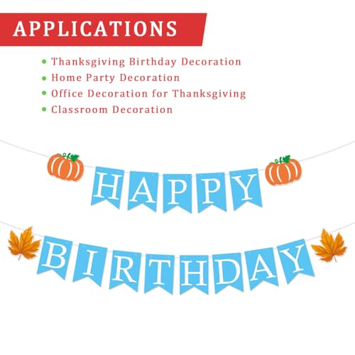 ANFEST Pre-Strung Blue Birthday Banner with Autumn Leaves and Pumpkins