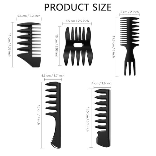 5-Piece Wide Tooth Comb Set for Men Hair Styling and Volume