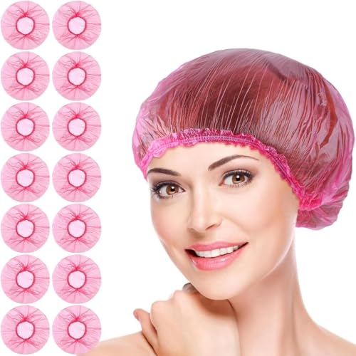 Pink Disposable Shower Caps 100 Pack Large Elastic Plastic Hair Caps