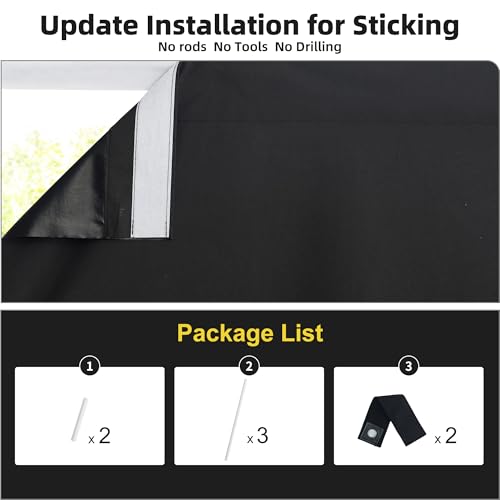 NICETOWN 100% Blackout Door Curtain - Thermal Insulated, No Drill, 26x64, Black