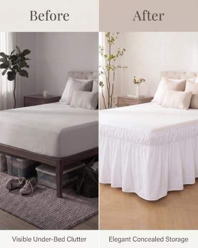 Queen White Ruffled Bed Skirt - Elegant Gathered Design