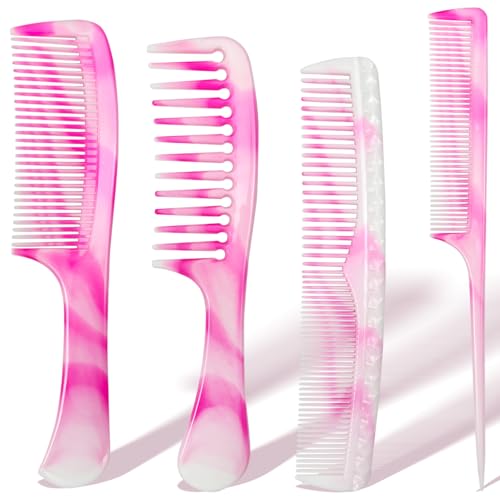 Zoolinn 4-Piece Unisex Hair Comb Set - Rat Tail, Wide & Fine Tooth