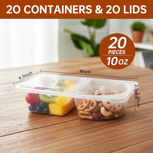 Pawbena 20-Pack Reusable Snack Containers with Lids, Double Compartment