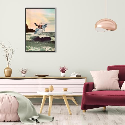 Cowboy Surfing Fish Canvas Poster - Vibrant Ocean Wall Art 8x12in