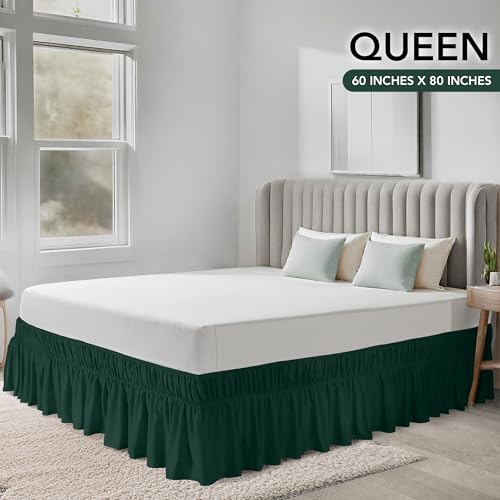 Wrap-Around Queen Bed Skirt with Elastic Belt - 16 Inch Drop, Emerald