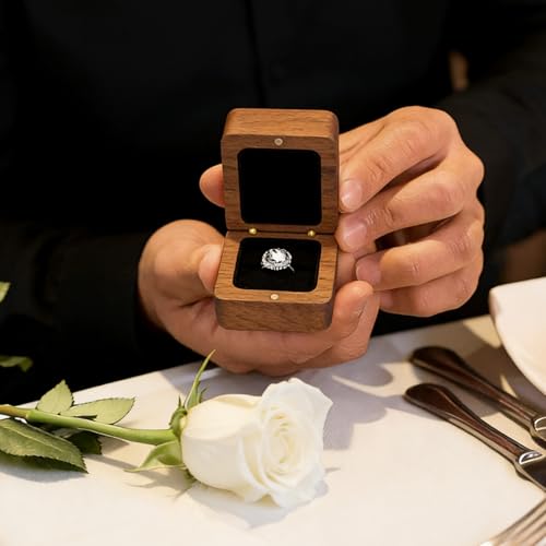 Vintage Solid Walnut Wood Ring Box - Hand-Polished Engagement Holder