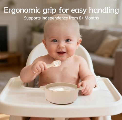 Eascrozn 6 Pack Silicone Baby Spoons - Blue - Self Feeding & Weaning Set
