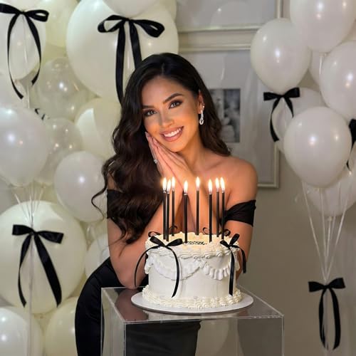 Black Long Thin Birthday Candles 24-Pack Tall Cake Toppers Party Supplies