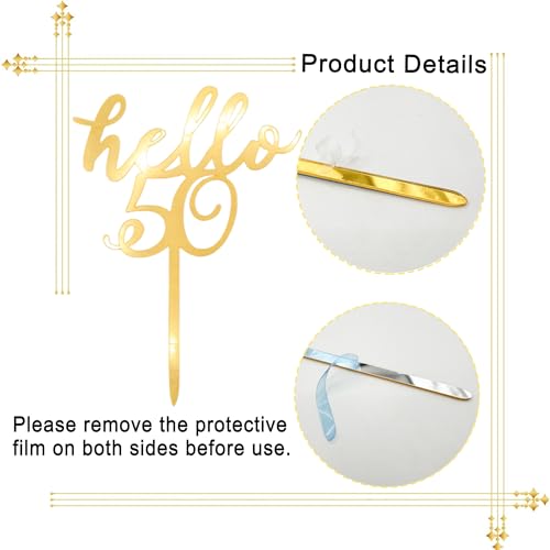 Gold Hello 50 Cake Topper - Elegant Acrylic Birthday Decoration