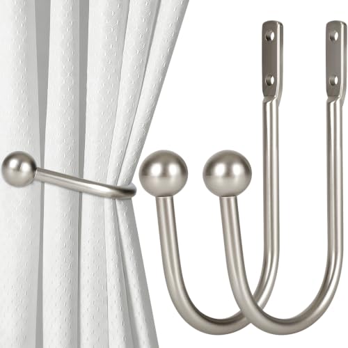 Satin Nickel Curtain Holdbacks 2 Pcs Wall-Mounted Metal Tiebacks for Drapery & Window Decor