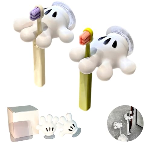 Cute Hand Toothbrush Holder with Suction Hooks - Multi-Function Bathroom Decor