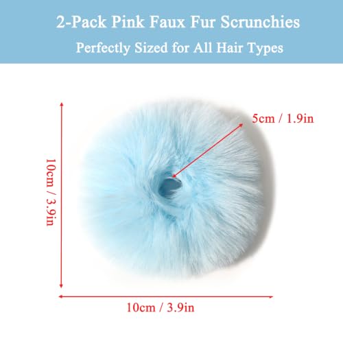 Blue Furry Hair Scrunchies 2PCS Soft Plush Ponytail Holders Y2K