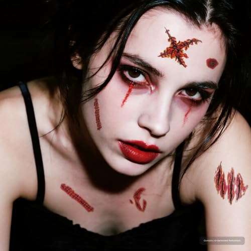 Muswarm Halloween Temporary Tattoos 9-Pack Realistic Scar Stickers