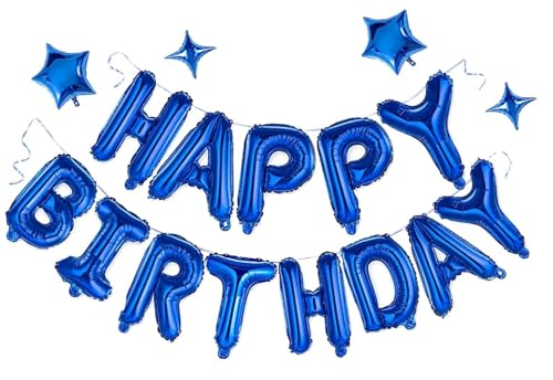 Blue Happy Birthday Balloons Banner Decoration Set - Mylar Foil