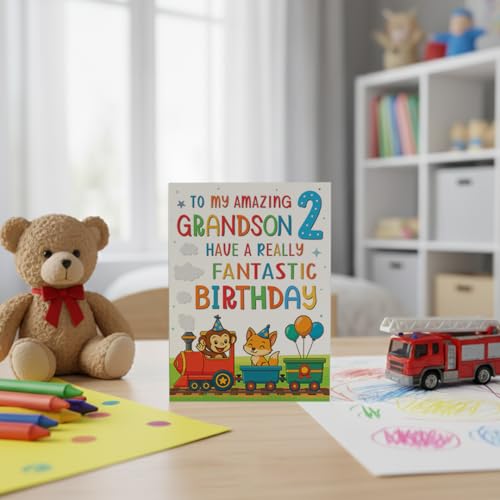 Personalized 2nd Birthday Card for Grandson | UK Made A5 Cute Train Design