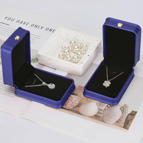 KUKUVR PU Leather Necklace Pendant Gift Box 2 Pieces Blue Jewelry Organizer