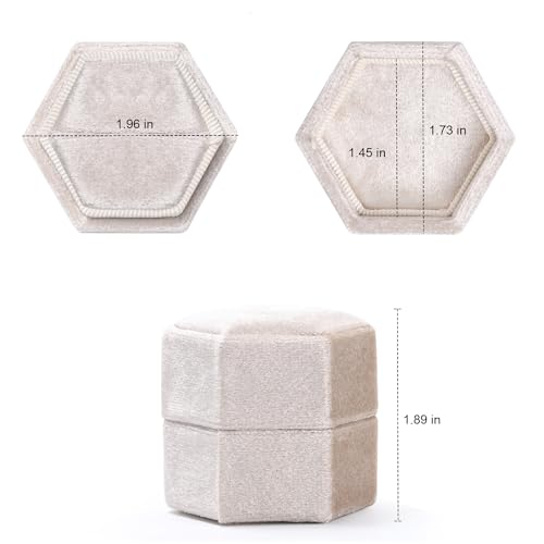 Etercycle Hexagon Velvet Ring Box - 1 Slot Beige Jewelry Display Holder