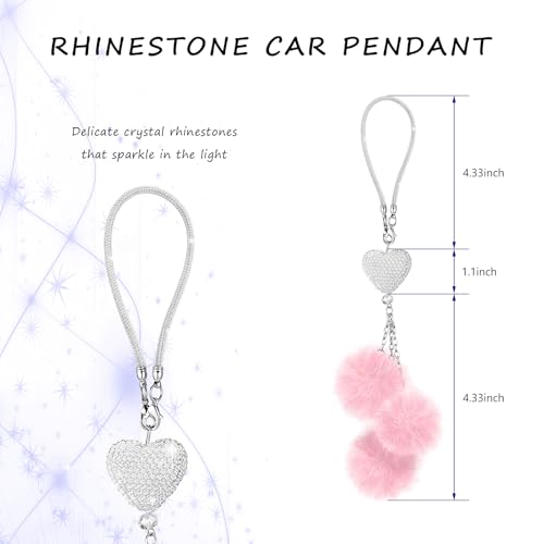 Bling Car Hanging Ornament Rhinestone Heart & Plush Ball Pink