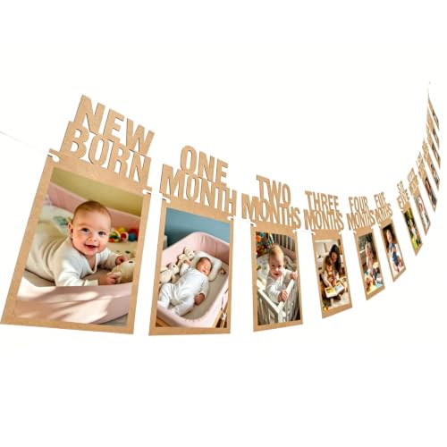 1st Birthday Photo Banner for Baby - Pre-Assembled Milestone Garland