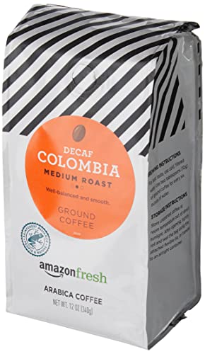 Amazon Fresh Decaf Colombia Ground Coffee, Medium Roast, 12 oz (Pack of 3)