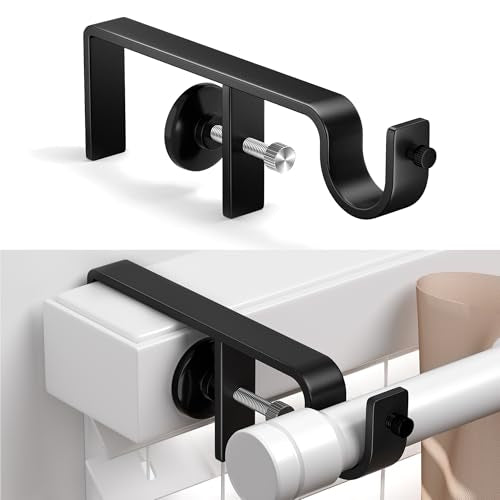 Pickpiff No-Drill Curtain Rod Brackets for Over-Blinds - Black, 2 Pack