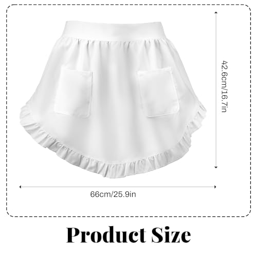 White Waist Apron for Women with Pockets - Chef Half Apron