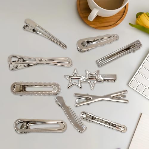 Y2K Silver Star Hair Clips Metal Barrettes Cute Aesthetic Hairpins