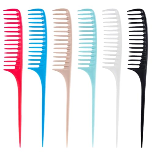Viviyoo 6 Pack Wide Tooth Rat Tail Comb Set for Curly Hair & Styling
