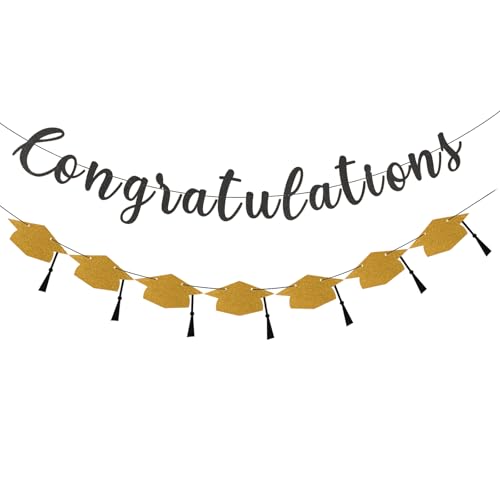 Graduation Decorations 2026 Pre-Strung Glitter Banner with Cap