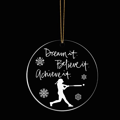 Softball Player Christmas Ornament - Clear Acrylic Holiday Decor