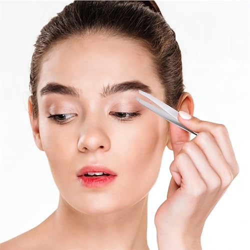 BrowVella Precision Slant Tip Eyebrow Tweezers - Black Stainless Steel