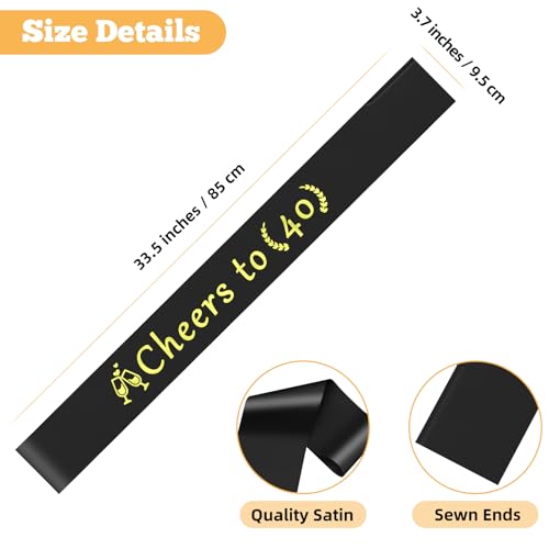 40th Birthday Sash - Black Satin Celebratory Gift for Men & Women