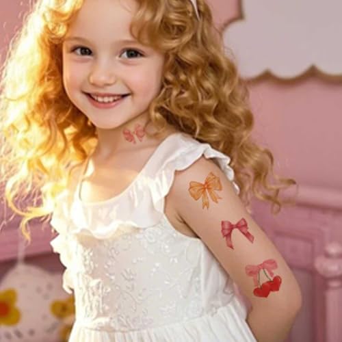 Pink Bow Temporary Tattoos for Kids and Party Favors, 10 Sheets