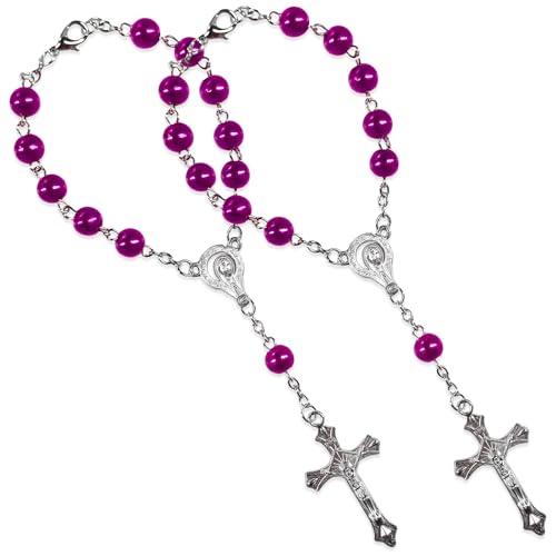 Christian Rosary Rearview Mirror Pendant - 2 PCS Cross & Bead Decor