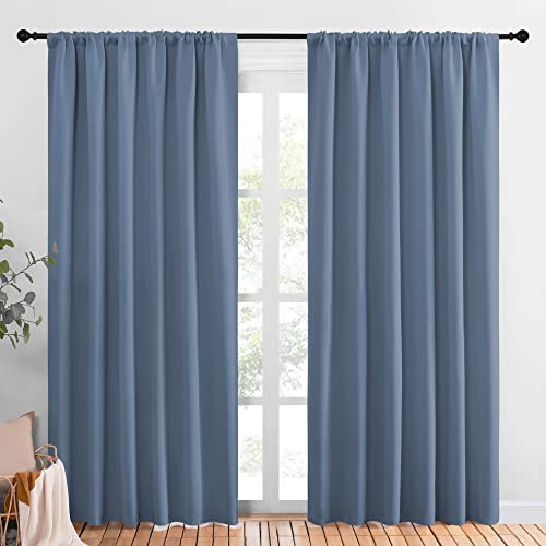 NICETOWN 70x84 Blackout Curtain Panels - Stone Blue, Energy Saving Drapes