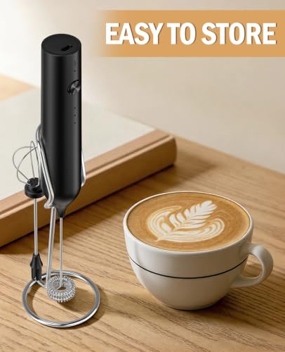Rechargeable Handheld Milk Frother with 3 Speeds & 2 Heads