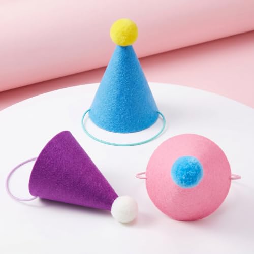 6 Mini Colorful Felt Party Hats for Pets & Dolls - Adjustable