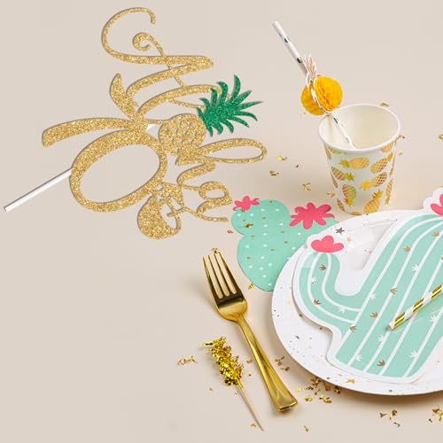 Aloha 70 Cake Topper - Gold Glitter Hawaiian Birthday Decorations