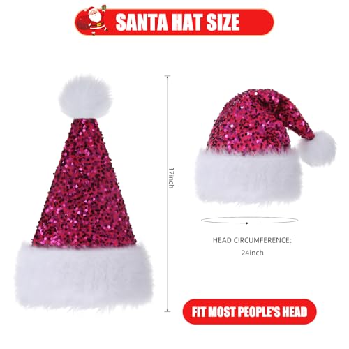 Pink Sequin Santa Hat for Adults - Glitter Christmas Party Headwear