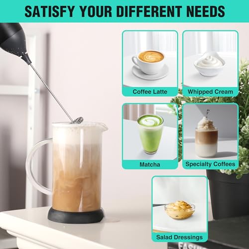 HAUSHOF Handheld Rechargeable Milk Frother - Portable Electric Whisk for Lattes & Cappuccinos