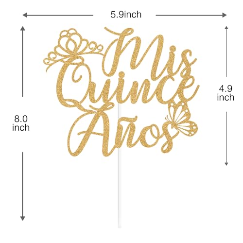 Mis Quince Años Cake Topper - Elegant Gold 15th Birthday Decoration