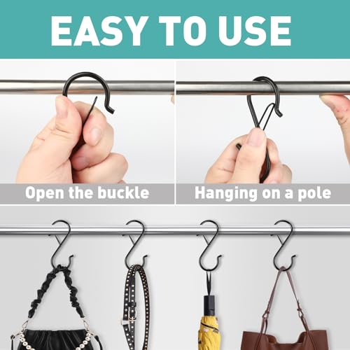 20 Pcs Heavy Duty Metal S Hooks with Locking Clip for Secure Hanging