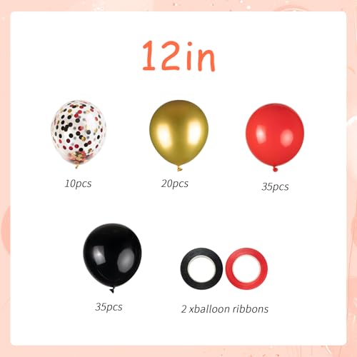 ZizasAry 100pcs Black Red Gold Balloons Set - 12 Inch Confetti & Plain Latex for Party Decorations
