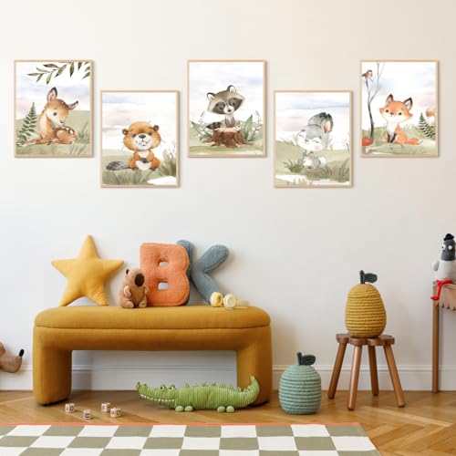 Animal Nursery Wall Art Decor - 6 Pcs Cute Kids Room Prints 8x10