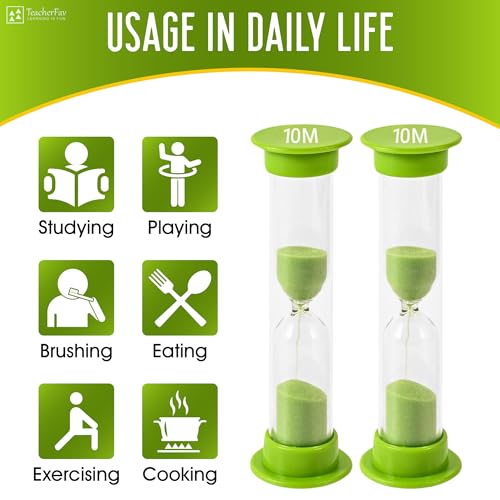 10 Minute Sand Timer for Kids - Green Hourglass Set of 4