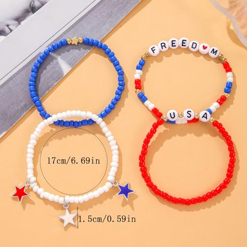 4th of July Beaded Bracelets for Men & Women - Patriotic Red, White & Blue Stackable Bangles