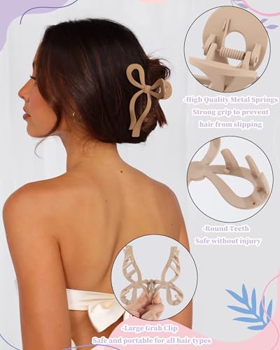 CHLINS 4-Pack Extra Large Bow Hair Claw Clips for Thick Hair, 5.1"